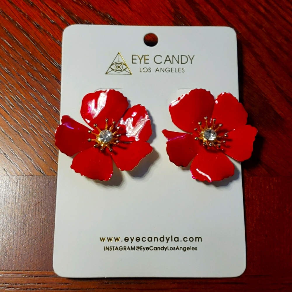 RED FLORAL EARRINGS BY EYE CANDY LOS ANGELES BARBIECORE!